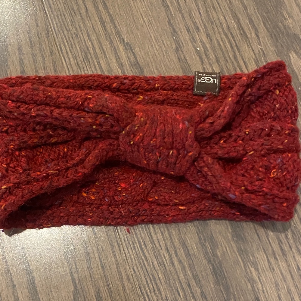 UGG Burgundy Knit Bow Headband